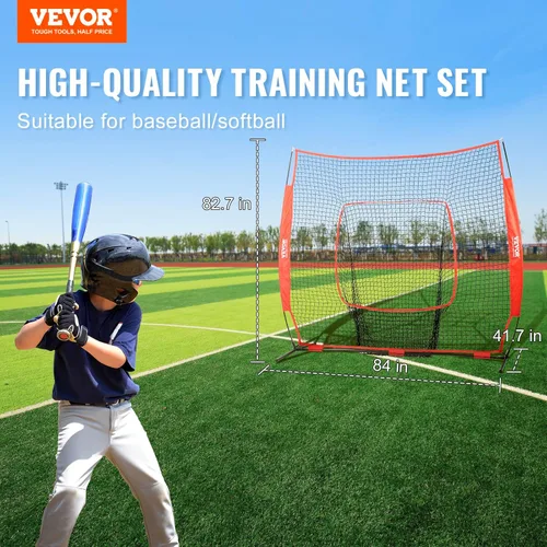 Vista 2 de VEVOR 7x7ft Baseball Softball Practice Net, Portable Baseball Training Net for Hitting Batting Catching Pitching, Backstop Baseball Equipment