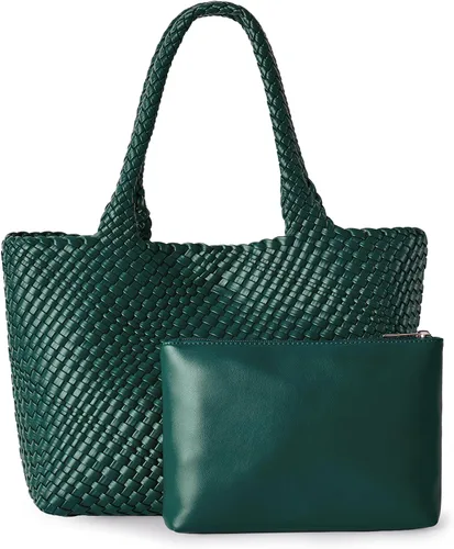 Vista 14 de Bolso de hombro tejido para mujer, asa superior de moda, piel vegana suave