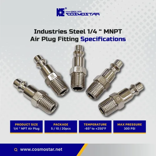 Vista 5 de COSMOSTAR Industries - Enchufe de aire MNPT de acero de 1/4 de pulgada, enchufe de 1/4 de pulgada y conector NPT de 1/4 pulgadas, enchufes