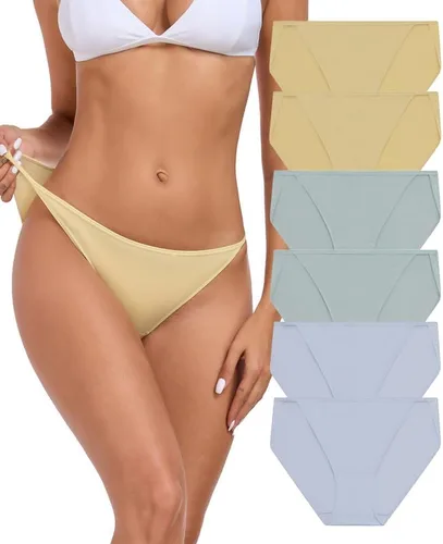 Vista 12 de ANLIQI Ropa interior de bikini de corte alto para mujer, suave, modal, de tiro bajo, no se ve, tallas grandes, paquete múltiple