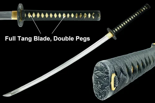 Vista 3 de MAKOTO Espada Katana Samurai afilada hecha a mano, 40 pulgadas, tamaño completo, acero de alto carbono, hoja de espiga completa, vaina de estrella