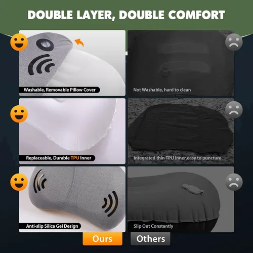 Vista 7 de Hikenture Bomba de pie doble para dormir con 2 almohadas de camping, color verde