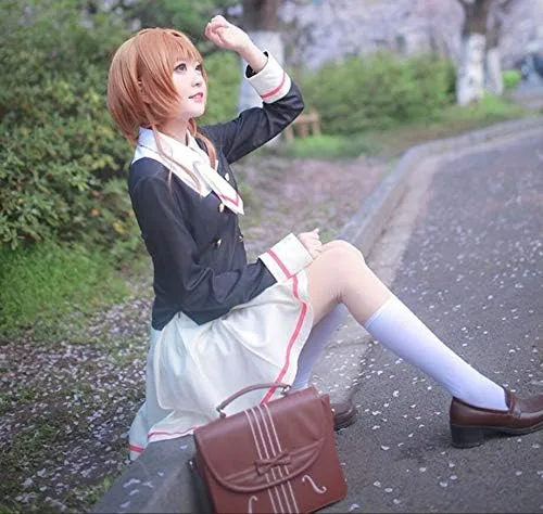 Vista 6 de Anime Cosplay Card Captor Sakura Cos uniforme japonés Daily Woman Niñas Kinomoto Sakura Cosplay traje Top+falda + corbata + calcetines (S)