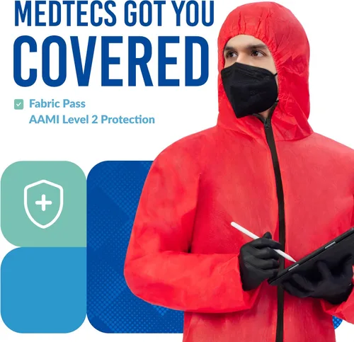Vista 4 de Medtecs Trajes de materiales peligrosos - 6 opciones de tamaños - Traje de overol desechable, overol de protección médica Trajes