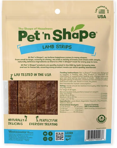 Vista 2 de Pet 'n Shape Lamb Jerky Strip - Golosinas naturales para perros, 3 onzas, 1