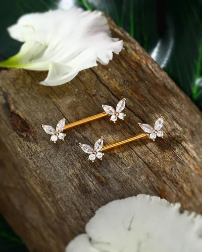 Vista 3 de Jewseen Anillos de pezón de mariposa para mujer, 14G, joyería de piercing de pezón de oro, acero quirúrgico, escudo de pezón, circonita cúbica
