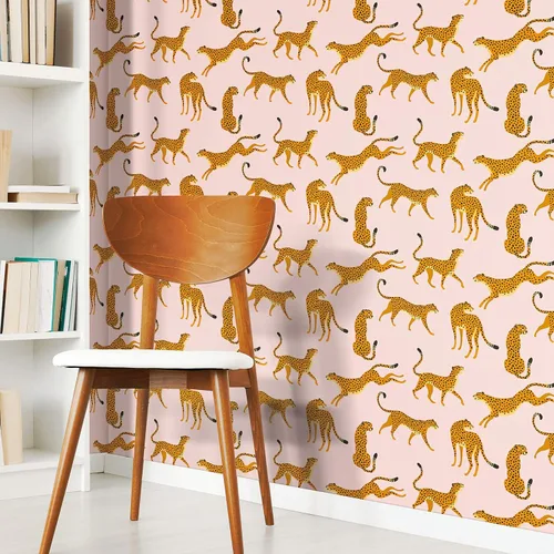 Vista 9 de RoomMates RMK11984RL - Papel tapiz de guepardo rosa y naranja, rollo