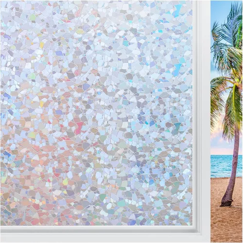 Vista 29 de rabbitgoo - Película de privacidad para ventanas con diseño de arco iris y vidrio manchado, patrón de diamante, calcomanía no adhesiva con tinte