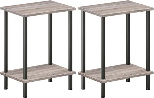 Vista 12 de HOOBRO Mesa auxiliar, mesa auxiliar pequeña, mesita de noche con estantes de almacenamiento de 2 capas, mesa de sofá para espacios pequeños, sala