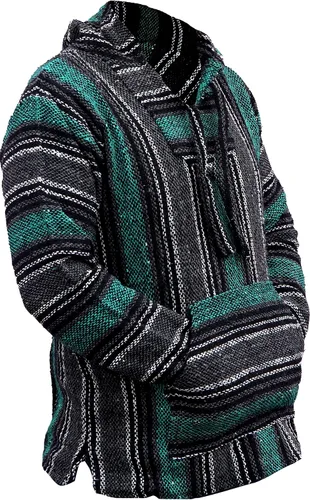Vista 2 de Del Mex Sudadera mexicana estilo baja, poncho tipo sudadera con capucha, diseño de surf, estilo hippie, jerga