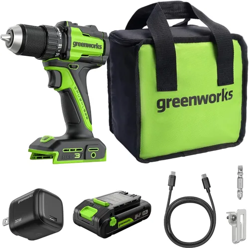 Vista 22 de Greenworks - Taladro inalámbrico sin escobillas de 24 V, 400 pulgadas-libras más combo de destornillador de 1950pulgadas-libras, alto par, ligero
