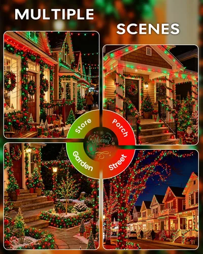 Vista 6 de OZS Paquete de 2 tiras de luces solares de 240 LED para exteriores, impermeables, luces solares para árbol de Navidad con 8 modos de iluminación