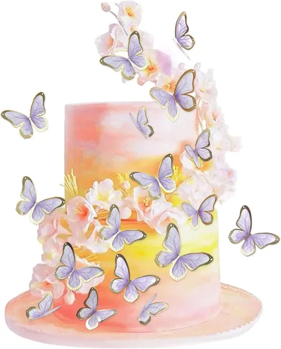 Vista 19 de 38 bolas de oro rosa para decoración de tartas, flores artificiales rosadas, decoraciones de pasteles de mariposa para decoración de pasteles