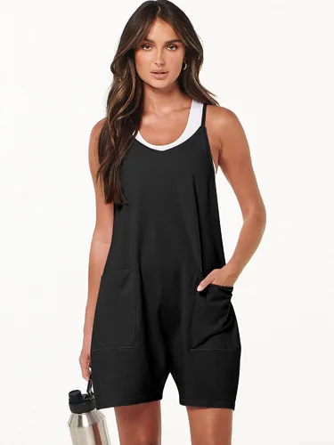 Vista 2 de ANRABESS Overol de verano para mujer, casual, holgado, sin mangas, con tirantes delgados, pantalones cortos, overol 2025 para vacaciones en la playa