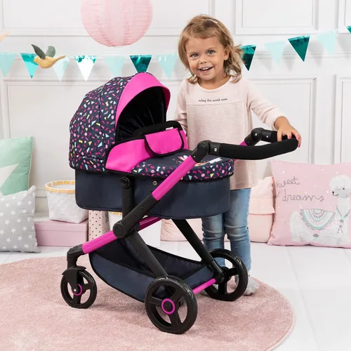 Vista 6 de Bayer Pram Xeo Doll Stroller, 20 Inches Carriage & Jogger Pushchair, Navy