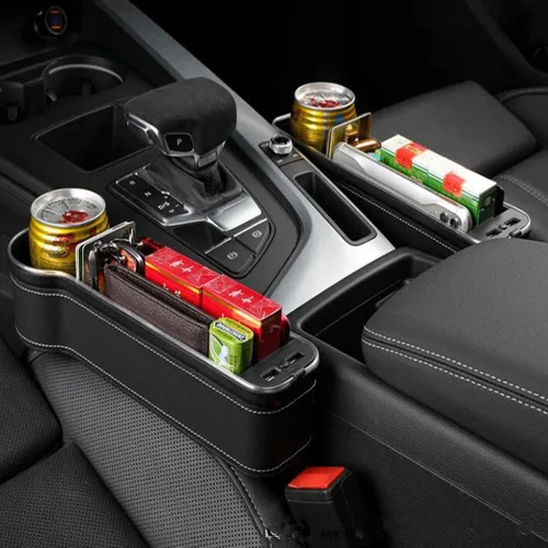 Vista 8 de Tumecos Organizador de espacio para asiento de automóvil con luz multifuncional con portavasos pequeño, organizador de asiento de automóvil, relleno