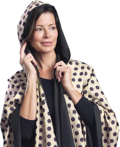 Vista 4 de RainCaper Capa de lluvia para mujer, chaqueta tipo poncho con capucha, reversible, hermosa, ultra suave