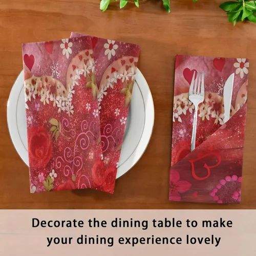 Vista 7 de Nander Juego de 6 servilletas de tela de flores de corazones para el día de San Valentín, suaves, cómodas, reutilizables, perfectas para cenas
