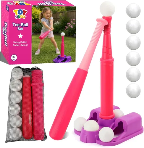 Vista 9 de TOY Life Juego de pelota en T para niños de 3-5, 5-8, juego de béisbol para niñas, juegos de soporte de pelota en T con guante de béisbol, camiseta