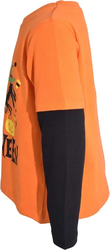 Vista 3 de Unique Baby Camiseta de Halloween con capas Happy Dinoween para niños, Naranja