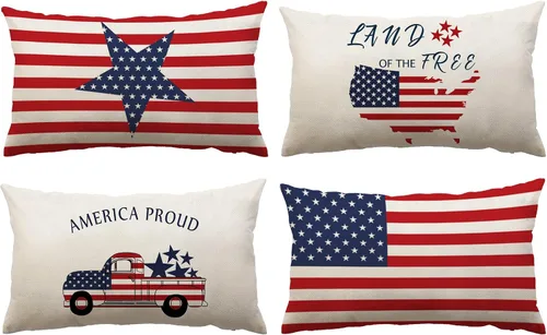 Vista 16 de YeeJu Juego de 4 fundas de almohada patrióticas de 12 x 12 pulgadas, fundas de almohada para el 4 de julio, fundas de almohada para decoración