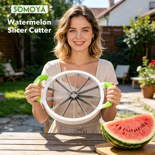 Vista 2 de SOMOYA - Cortador de sandía de acero inoxidable extra grande para cocina casera Silicone Handle,Cuts Watermelon,Cantaloupe, Pineapple Dishwasher