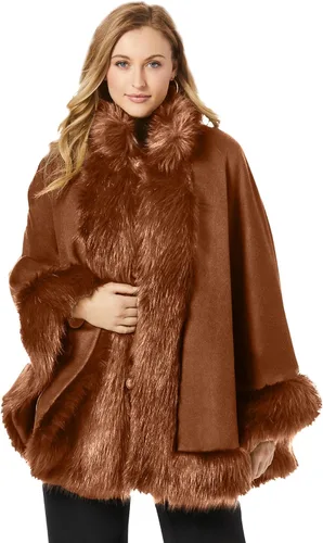 Vista 7 de Jessica London Faux Fur Trim Wool Cape Negro