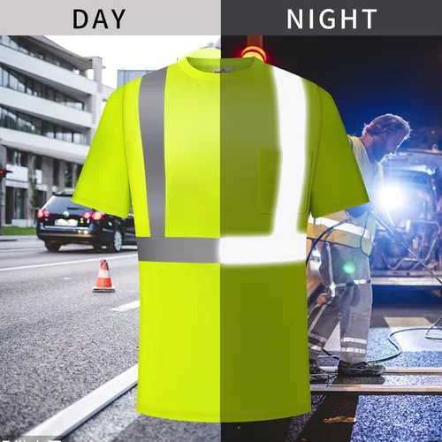 Vista 5 de Hi Vis - Camisetas de seguridad para hombre, reflectantes, de alta visibilidad, manga corta y larga, con bolsillo, paquete de 3 y 5
