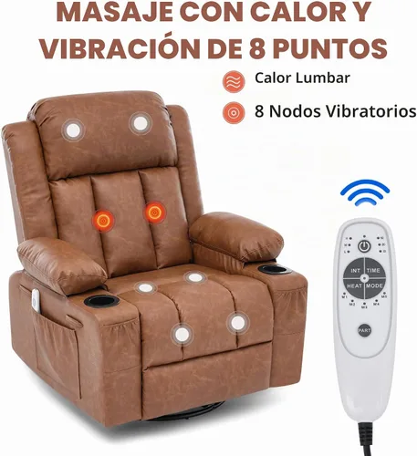 Vista 3 de Rocker - Silla reclinable con calor y masaje, silla reclinable giratoria de 360° para adultos, asiento de sofá individual reclinable de gran