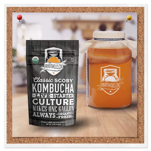 Vista 3 de Fermentaholics Kombucha SCOBY ORGÁNICO con doce onzas de té de iniciación – Cultivo de inicio en vivo – hace un lote de un galón – 1.5 tazas de té