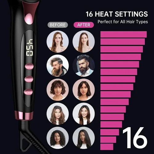 Vista 6 de OMTech Cepillo alisador de pelo, cepillo térmico para mujeres con antiquemaduras, bloqueo automático de temperatura y apagado automático