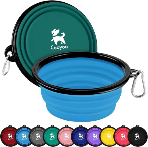Vista 22 de COOYOO Cuenco plegable para perros, paquete de 2 cuencos plegables para agua para perros y gatos, plato portátil para alimentación de mascotas