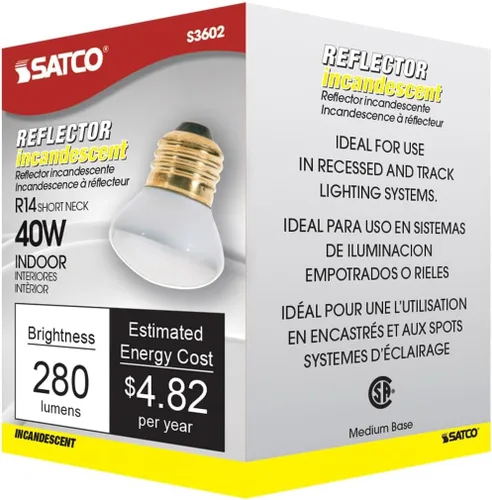 Vista 6 de Satco Reflector incandescente 40R14, 40W E26 R14 Stubby, bombilla transparente