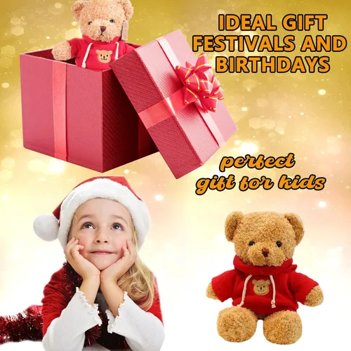 Vista 2 de Oso de peluche de 11.8 pulgadas, lindo oso de peluche con capucha para niños, rojo