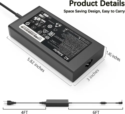 Vista 3 de Cargador de CA de 135 W compatible con Acer Nitro 5 AN515 N18C3 N18C4 ADP-135KB T ADP-135NB B ADP-135K PA-1131-16 PA-1131-05 Adaptador de fuente