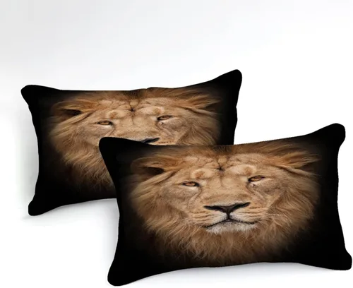 Vista 4 de Juego de edredón de león tamaño Queen con temática de animales salvajes, edredón de león negro, juego de ropa de cama con temática de safari de vida