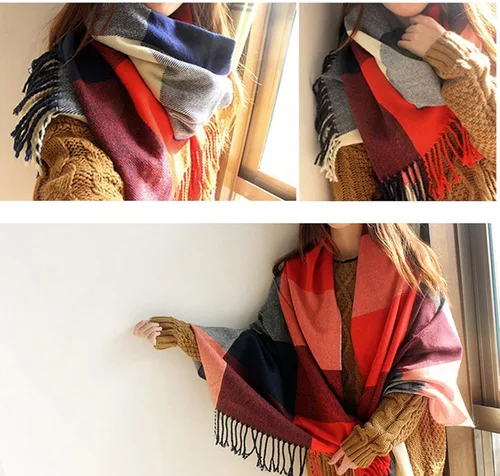 Vista 2 de YSense Women's Long Plaid Blanket Chunky Oversized WinterFall Warm Scarf Big Tartan Scarves Wrap Shawl Gifts
