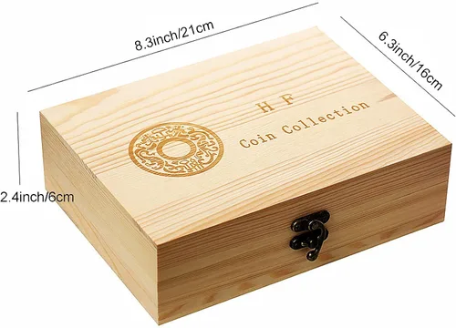 Vista 6 de Soporte de madera para monedas, 30 piezas de 1.811 in, caja organizadora de almacenamiento de monedas con junta de espuma, 6 tamaños