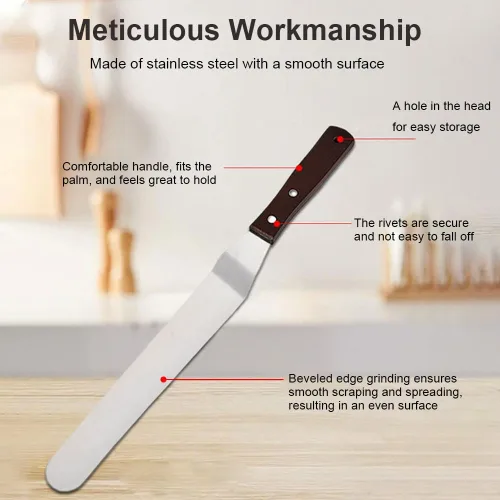 Vista 7 de Juego de 4 espátulas profesionales de acero inoxidable para decoración de tartas, hoja flexible resistente con mango de madera de 4 a 6 a 8 pulgadas