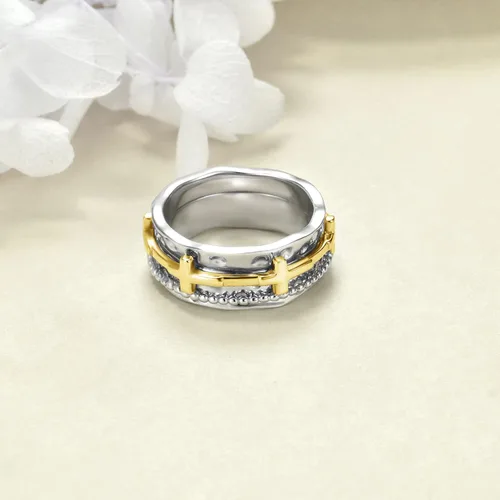 Vista 16 de VONALA Anillos giratorios de plata esterlina 925 con diseño de filigrana y girasol, cruz, piedra lunar, ágata musgo, anillos giratorios