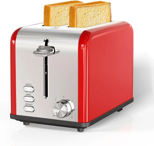 Vista 8 de Simple Deluxe Tostadora de 2 rebanadas, 3 funciones y 6 ajustes de tostado, ranura extra ancha y bandeja extraíble para migas, para pan y gofre