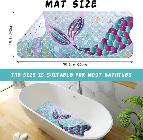 Vista 2 de Tapete de baño de sirena antideslizante, bonito tapete de baño de goma para bañera, tapete de baño para niños y niñas pequeñas, tapete de ducha