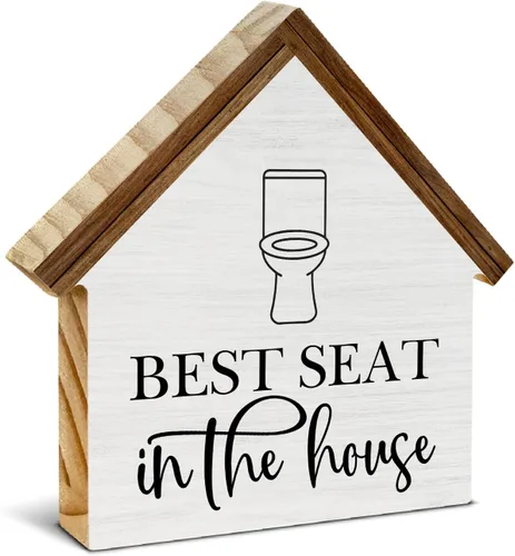 Vista 13 de Decoración rústica de baño, letrero de bloque de madera con forma de casa de campo con forma de ayuda a mantener el lavabo del inodoro, decoración