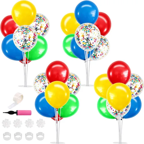 Vista 17 de TONIFUL Juego de 4 centros de mesa de globos con soporte para globos de color negro, azul y plateado
