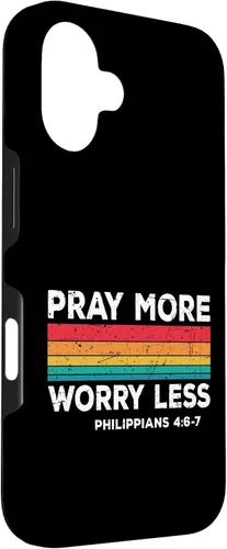 Vista 3 de iPhone 16 Faith Christians God Jesus Pray more worry less Case