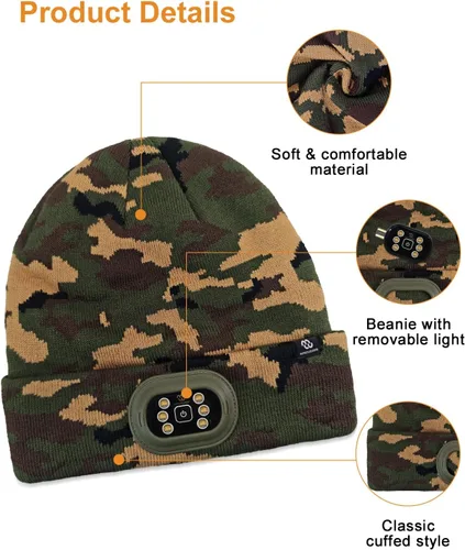 Vista 2 de LED Beanie with Light, 3 Modes Headlamp Beanie Hat for Men Women Camo Jacquard Adulto