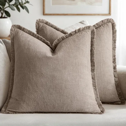 Vista 22 de MIULEE Juego de 2 fundas de almohada decorativas de lino neutro con flecos, fundas de cojín de estilo bohemio con borlas para sofá, cama, sala