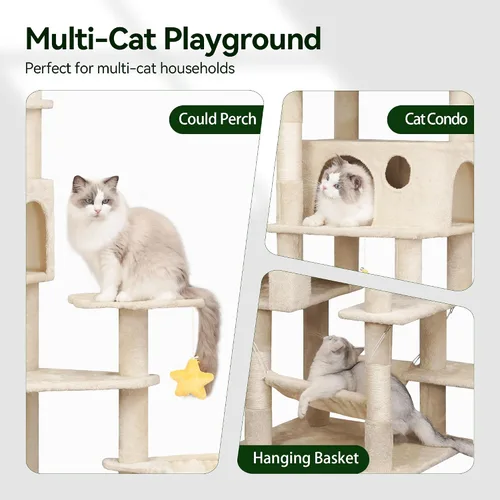 Vista 5 de Meecal Árbol de gato resistente de 79 pulgadas para gatos de interior y adulto, torre gigante alta para gatos con poste rascador, perchas grandes