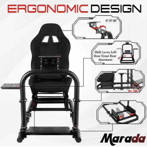 Vista 2 de Marada Racing Simulator Cockpit with Comfort Seat Fit for Logitech/Thrustmaster/Fanatec G29 G920 G923 T300RS T500,Upright Stable Driving Sim