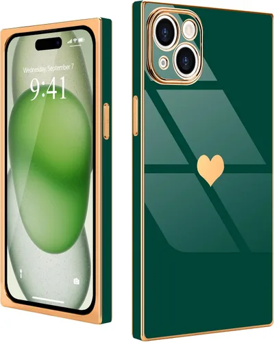Vista 26 de Compatible con iPhone 12 Funda Rectangular Bonita Chapado Dorado Lujo Corazón de Amor Funda de Teléfono para Mujeres Niñas A Prueba de Golpes